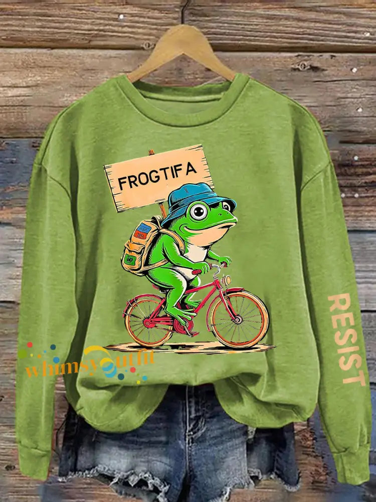 Women’s Resist Portland Frog Print sweatshirt Light Green / S