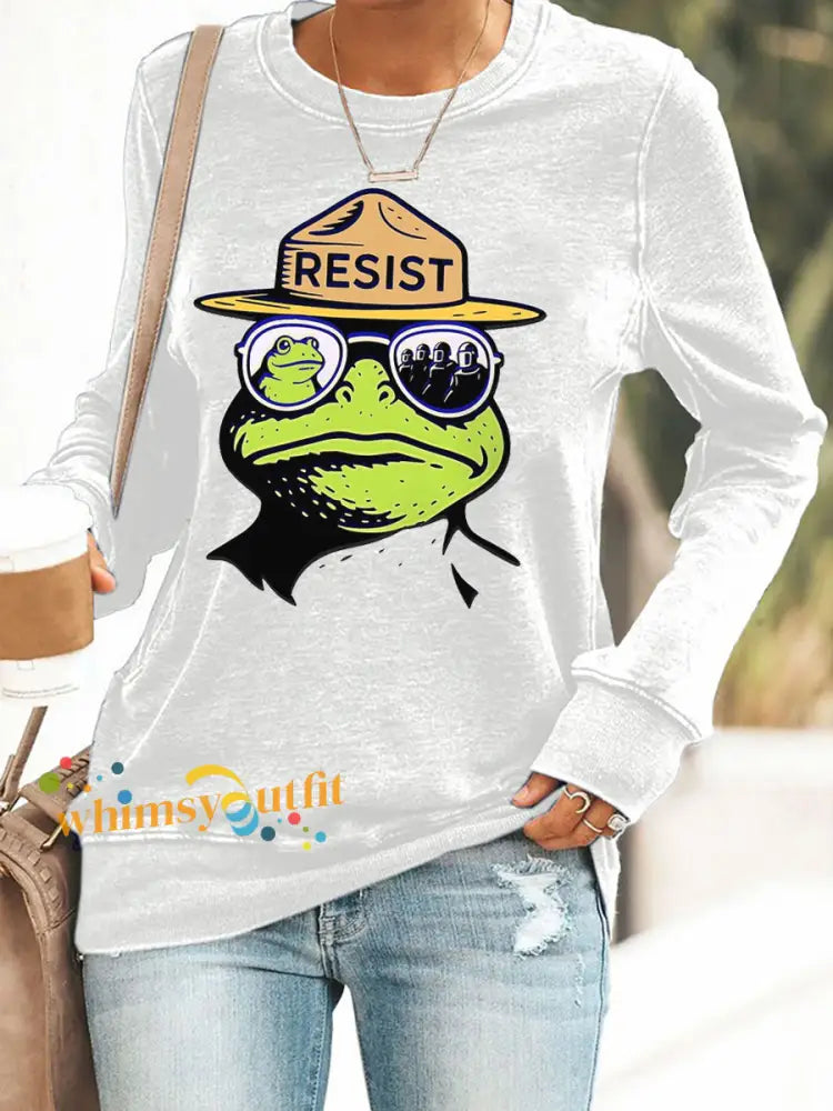 Women’s Resist Portland Frog Print Sweatshirt White / S