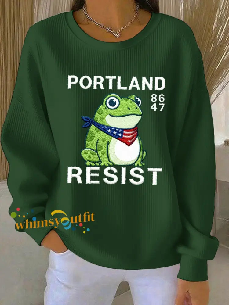 Women’s Resist Portland Frog Ribbed Round-Neck Sweatshirt Green / S