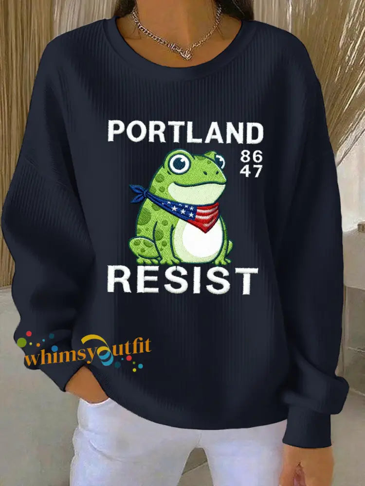 Women’s Resist Portland Frog Ribbed Round-Neck Sweatshirt Navy Blue / S