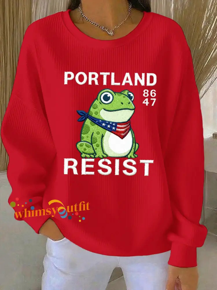 Women’s Resist Portland Frog Ribbed Round-Neck Sweatshirt Red / S