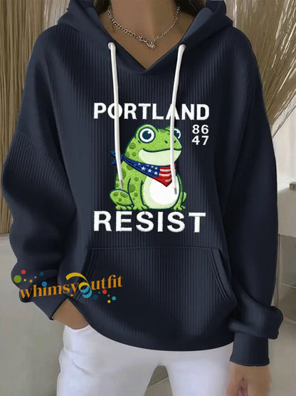 Women’s Resist Portland Frog Sweatshirt Hoodie Navy Blue / S