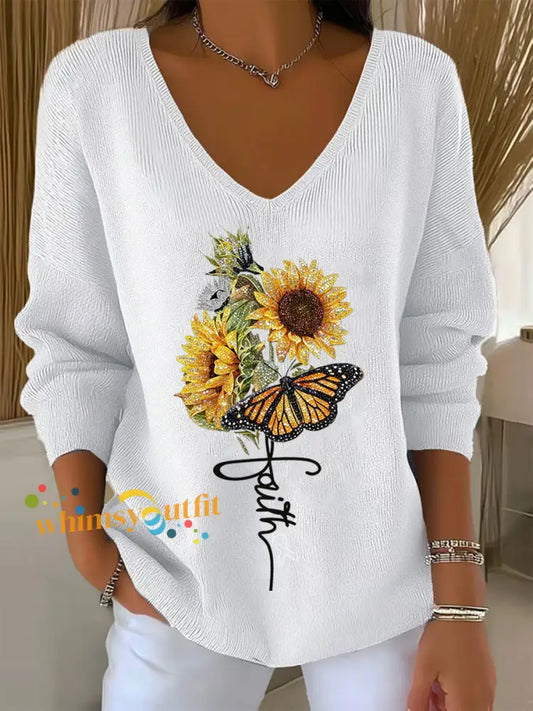 Women’s Retro Animal Floral Art V-Neck Casual Top A / S