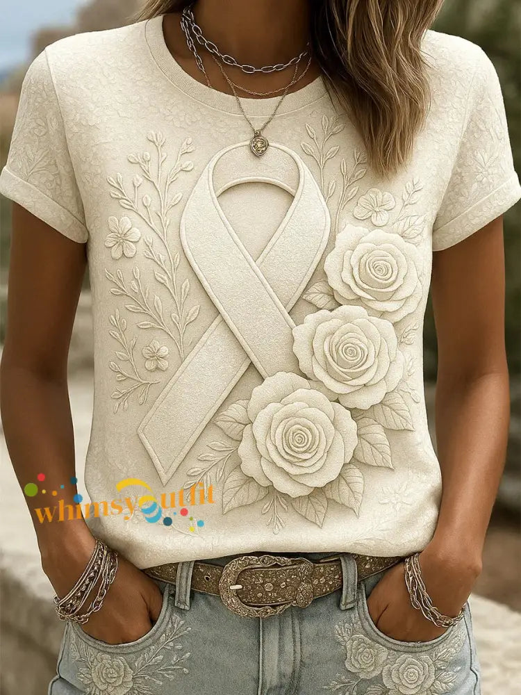 Women’s Retro Breast Awareness Floral Art Print T Shirt A / S