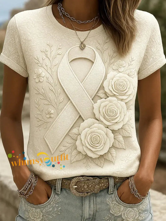 Women’s Retro Breast Awareness Floral Art Print T Shirt A / S