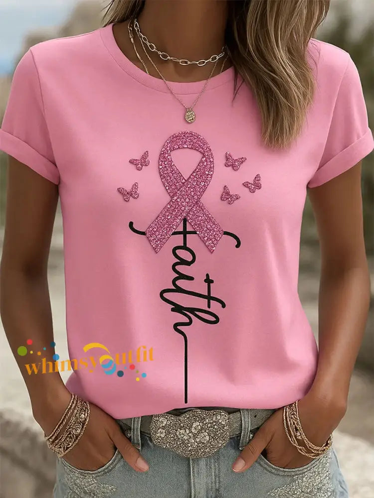 Women’s Retro Breast Awareness Floral Art Print T Shirt A / S