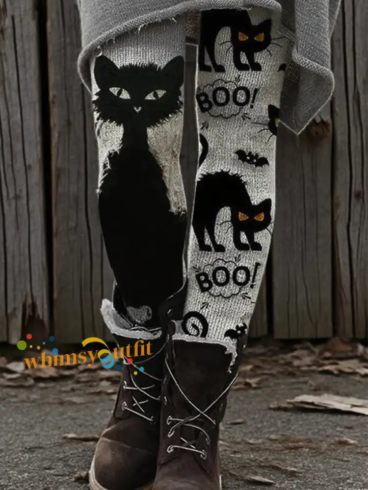 Women’s Retro Halloween Black Cat Bottoms As picture / S