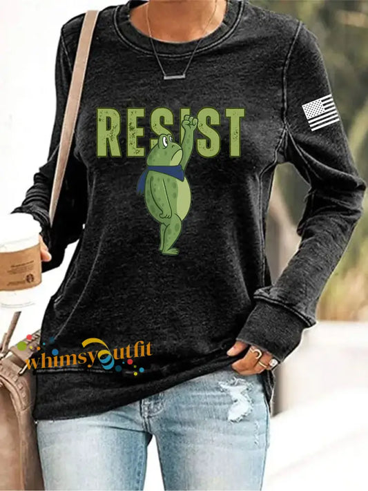Women’s Retro Resist Frog Print Sweatshirt Black / S