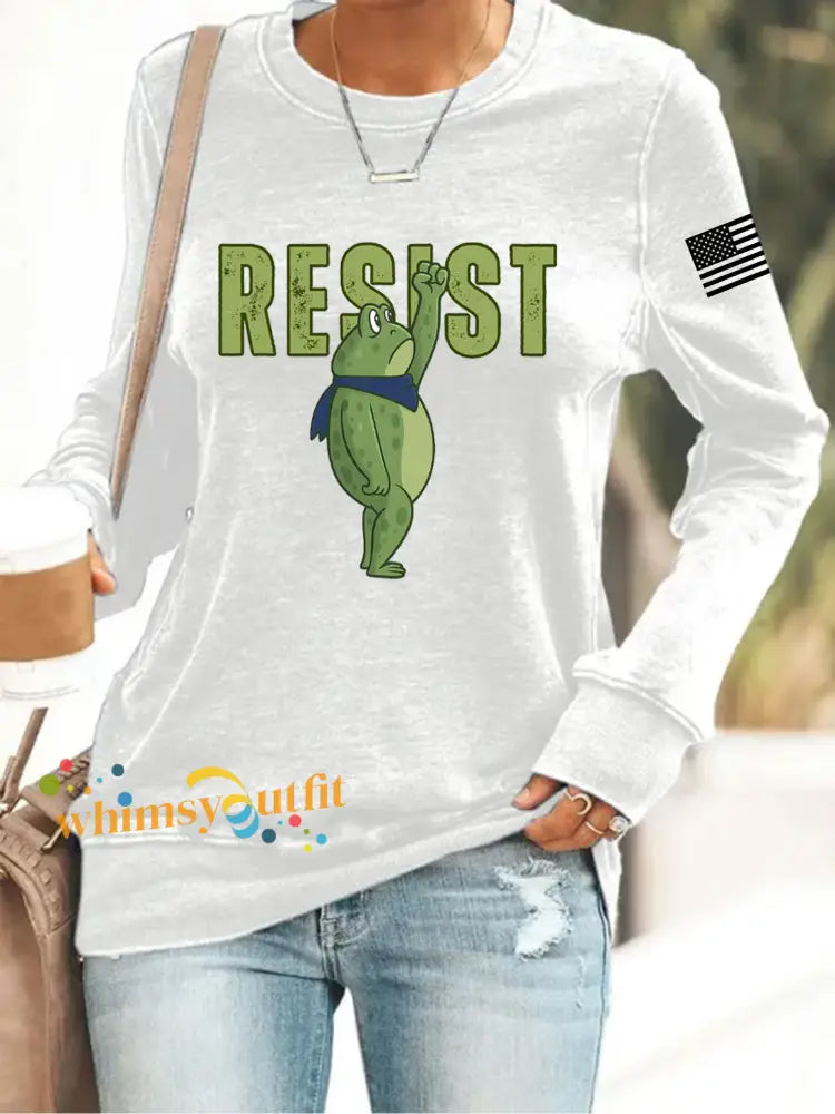 Women’s Retro Resist Frog Print Sweatshirt White / S