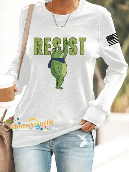Women’s Retro Resist Frog Print Sweatshirt White / S