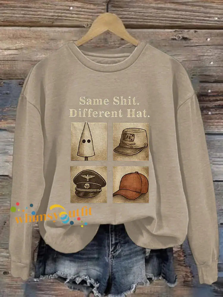 Women’s Same Shit Different Hat Printed Casual Sweatshirt Apricot / S
