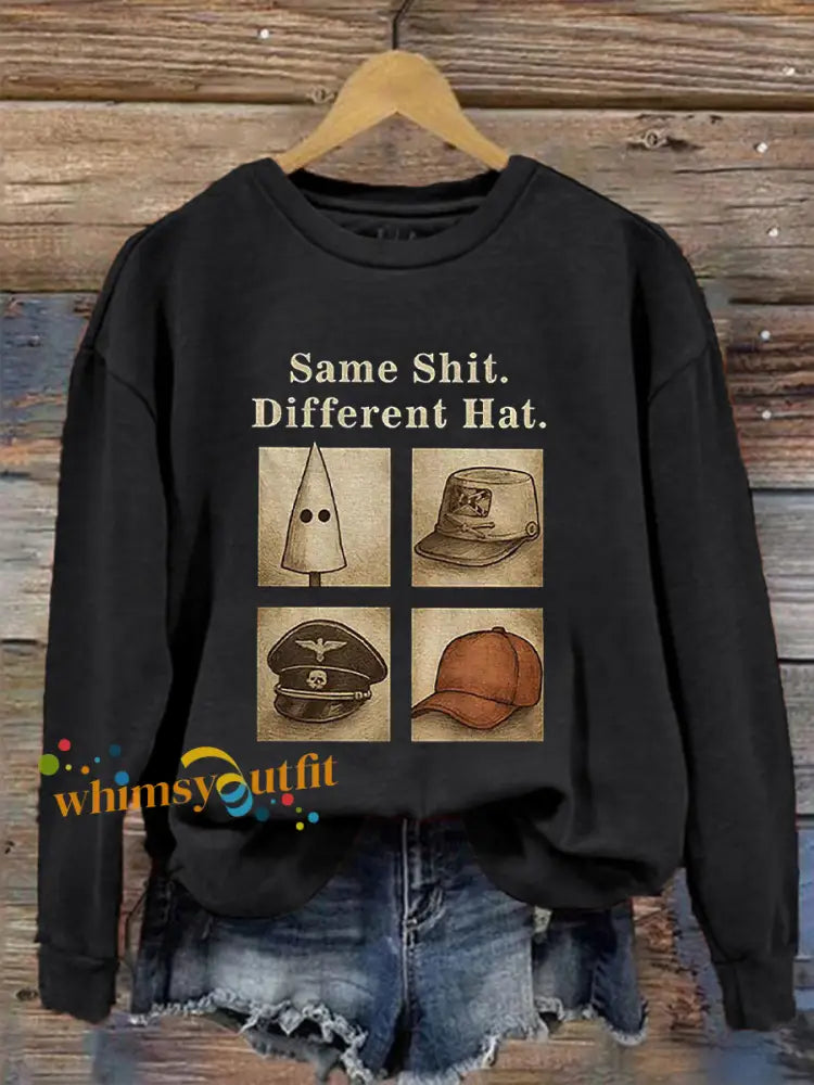 Women’s Same Shit Different Hat Printed Casual Sweatshirt Black / S