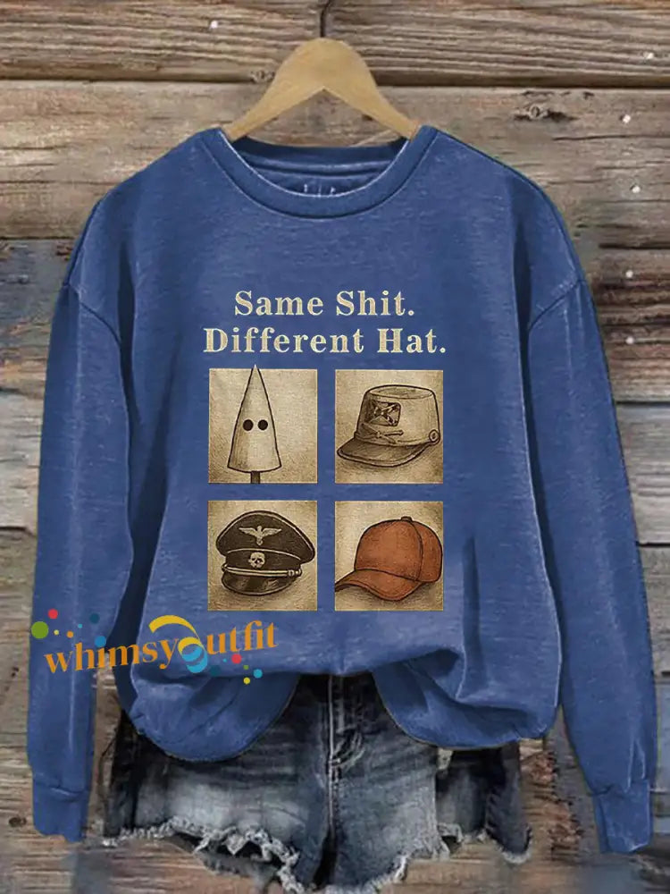 Women’s Same Shit Different Hat Printed Casual Sweatshirt Blue / S