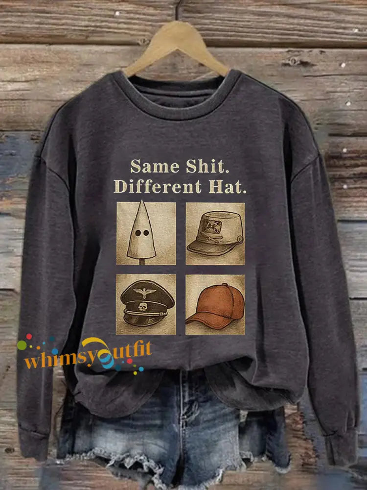Women’s Same Shit Different Hat Printed Casual Sweatshirt Dark Gray / S