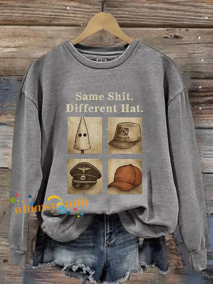 Women’s Same Shit Different Hat Printed Casual Sweatshirt Light Gray / S