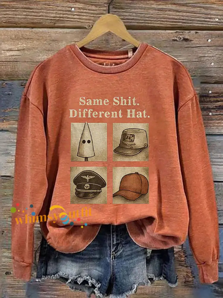 Women’s Same Shit Different Hat Printed Casual Sweatshirt Pumpkin Orange / S