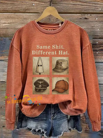 Women’s Same Shit Different Hat Printed Casual Sweatshirt Pumpkin Orange / S
