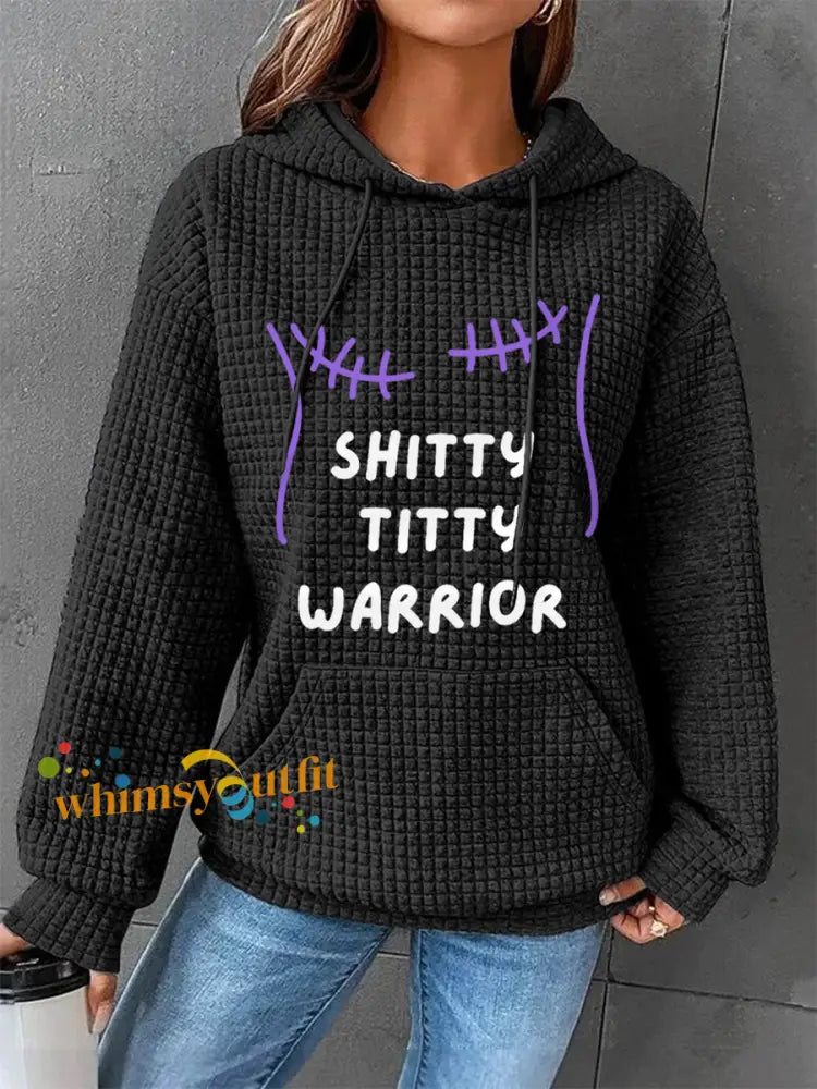 Women’s Shitty Titty Warrior Breast Cancer Awareness Support Hoodie Black / S