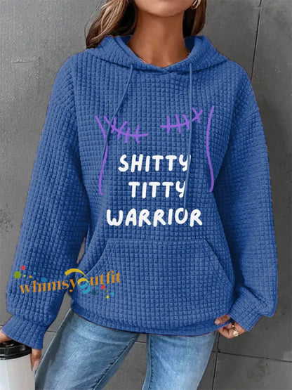 Women’s Shitty Titty Warrior Breast Cancer Awareness Support Hoodie Blue / S