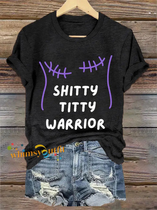 Women’s Shitty Titty Warrior Breast Cancer Awareness Support Tee Black / S
