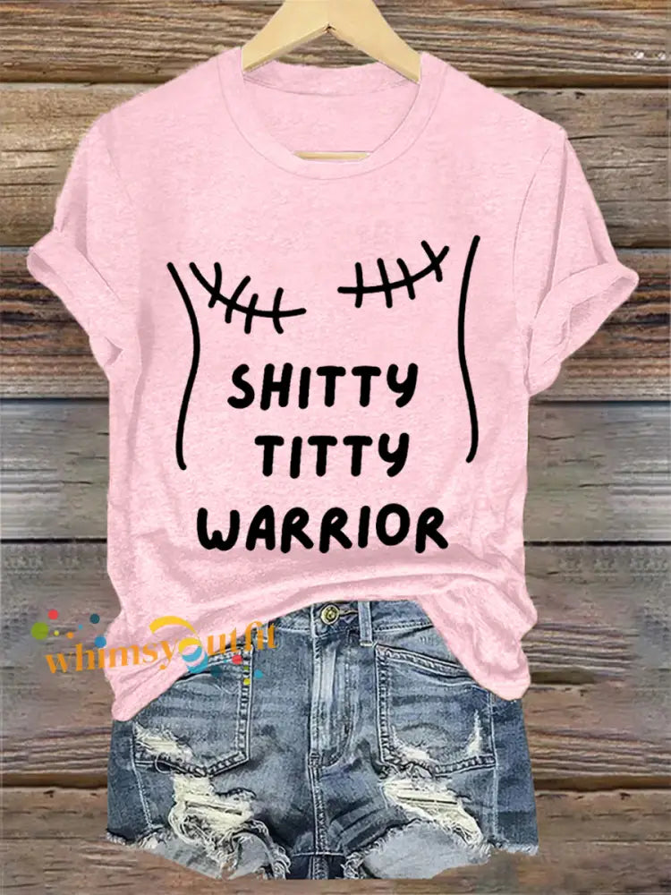 Women’s Shitty Titty Warrior Breast Cancer Awareness Support Tee Light Pink / S
