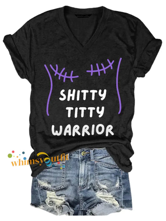 Women’s Shitty Titty Warrior V Neck Tee Black / S