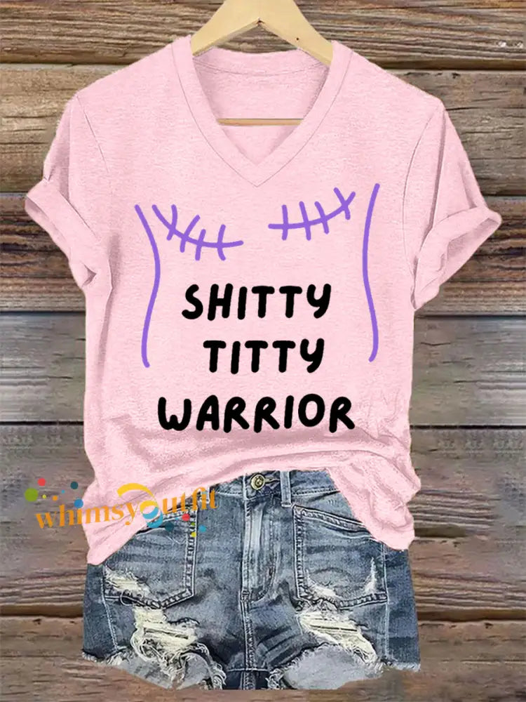 Women’s Shitty Titty Warrior V Neck Tee Light Pink / S