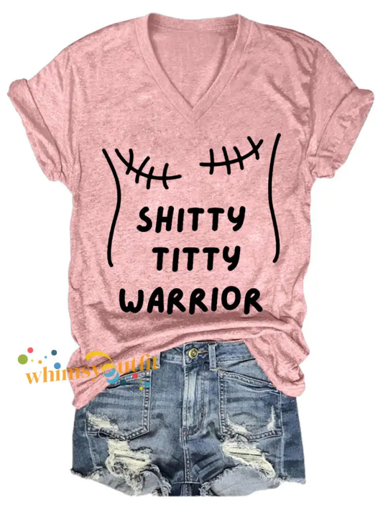 Women’s Shitty Titty Warrior V Neck Tee Pink / S