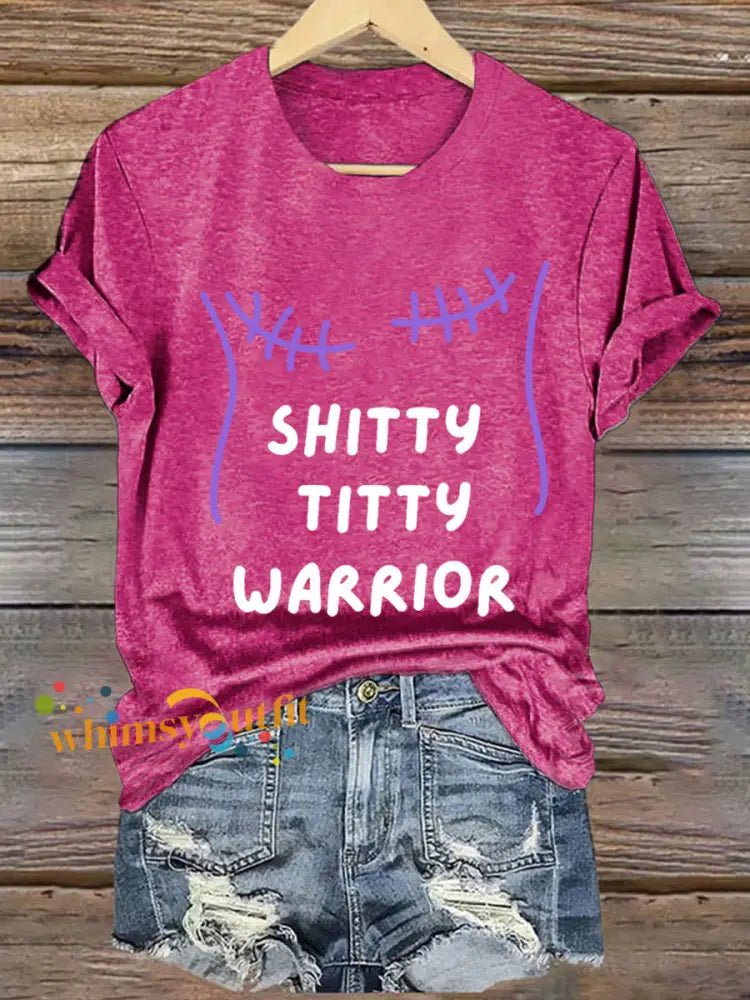 Women’s Shitty Titty Warrior V Neck Tee Rose Red / S