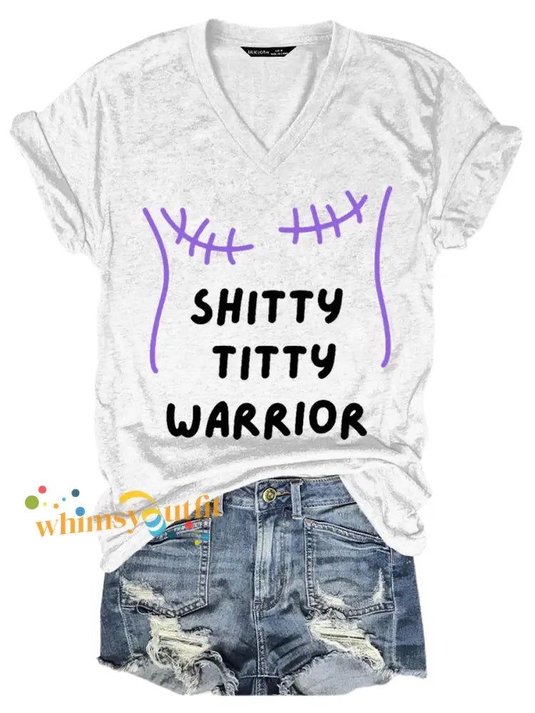 Women’s Shitty Titty Warrior V Neck Tee White / S