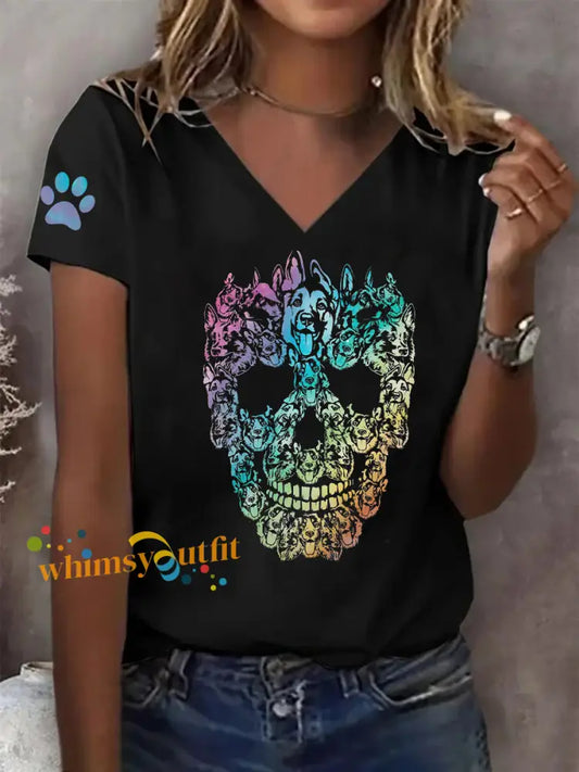 Women’s Skeleton Dog Print T Shirt Black / S