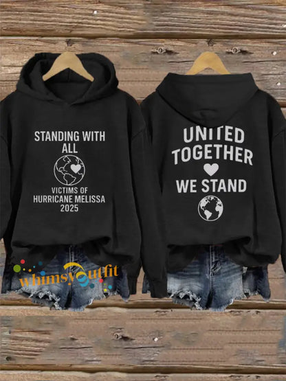Women’s Standing With All Victims Of Hurricane Melissa United Together We Stand Hoodie Black / S