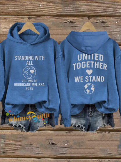 Women’s Standing With All Victims Of Hurricane Melissa United Together We Stand Hoodie Blue / S