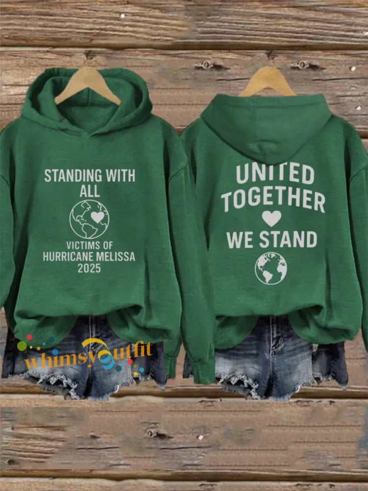 Women’s Standing With All Victims Of Hurricane Melissa United Together We Stand Hoodie Green / S