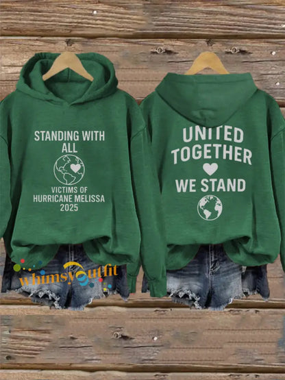 Women’s Standing With All Victims Of Hurricane Melissa United Together We Stand Hoodie Green / S