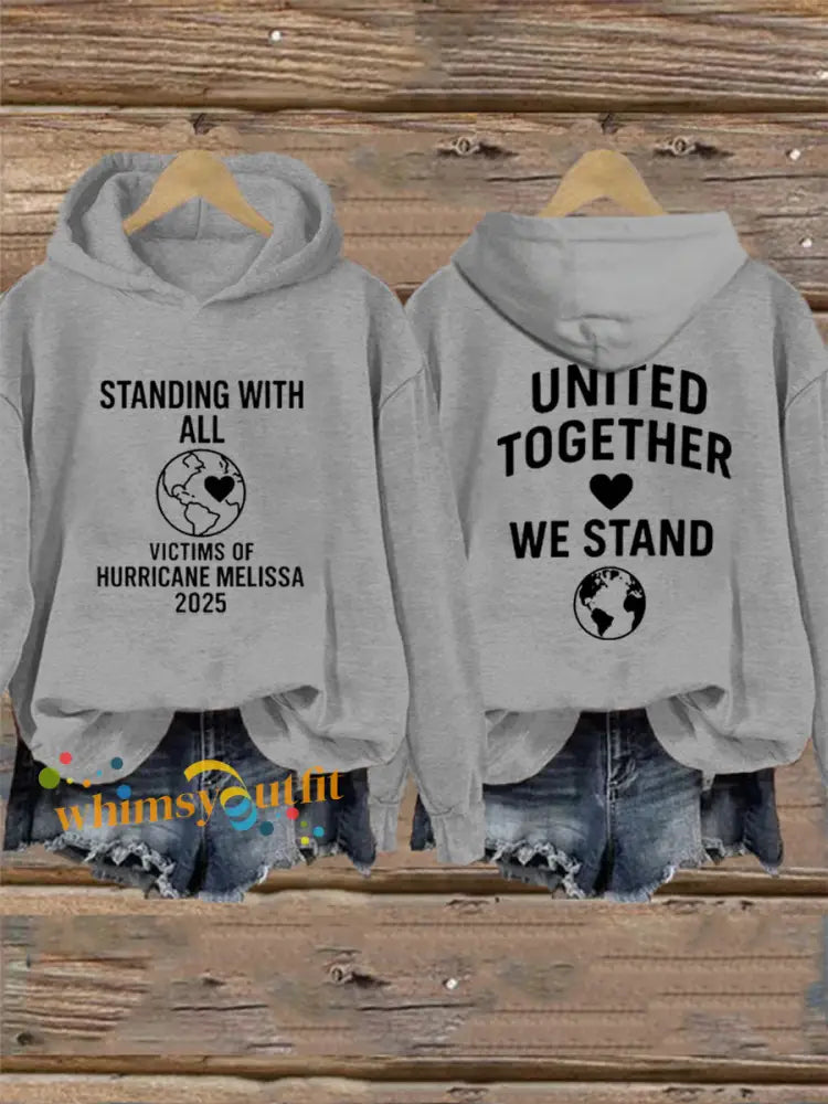 Women’s Standing With All Victims Of Hurricane Melissa United Together We Stand Hoodie Light Gray / S