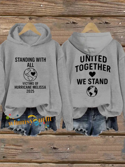 Women’s Standing With All Victims Of Hurricane Melissa United Together We Stand Hoodie Light Gray / S