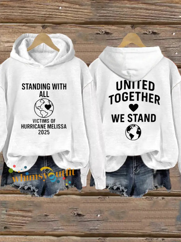 Women’s Standing With All Victims Of Hurricane Melissa United Together We Stand Hoodie White / S