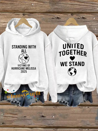Women’s Standing With All Victims Of Hurricane Melissa United Together We Stand Hoodie White / S