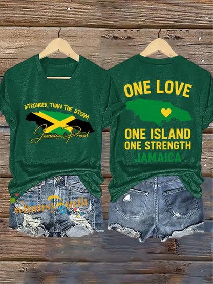 Women’s Stronger Than The Storm Jamaica Proud One Love One Island Short Sleeve T-shirt Green / S