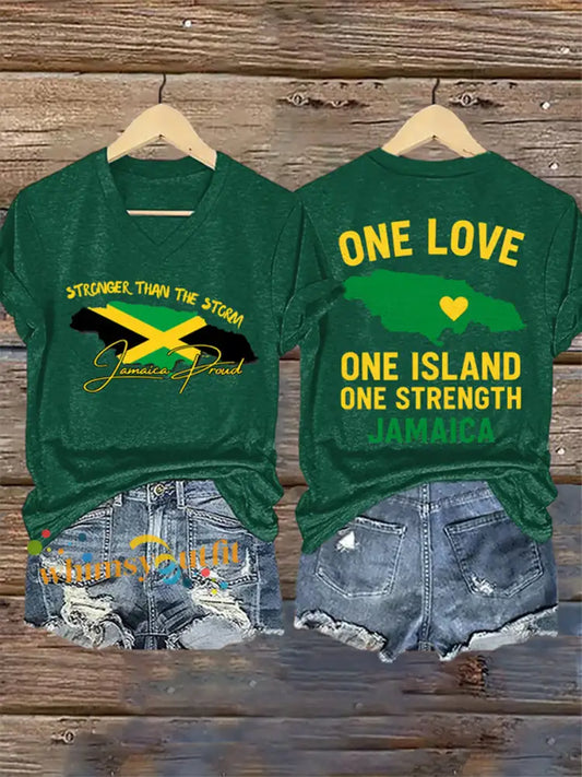 Women’s Stronger Than The Storm Jamaica Proud One Love One Island Short Sleeve T-shirt Green / S