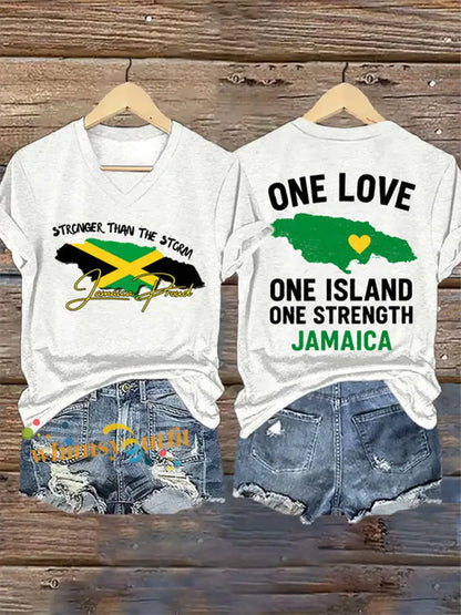 Women’s Stronger Than The Storm Jamaica Proud One Love One Island Short Sleeve T-shirt White / S