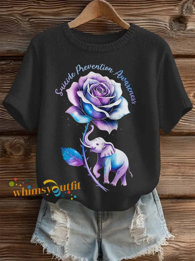 Women’s Suicide Prevention Awareness Print Knit Top Black / S