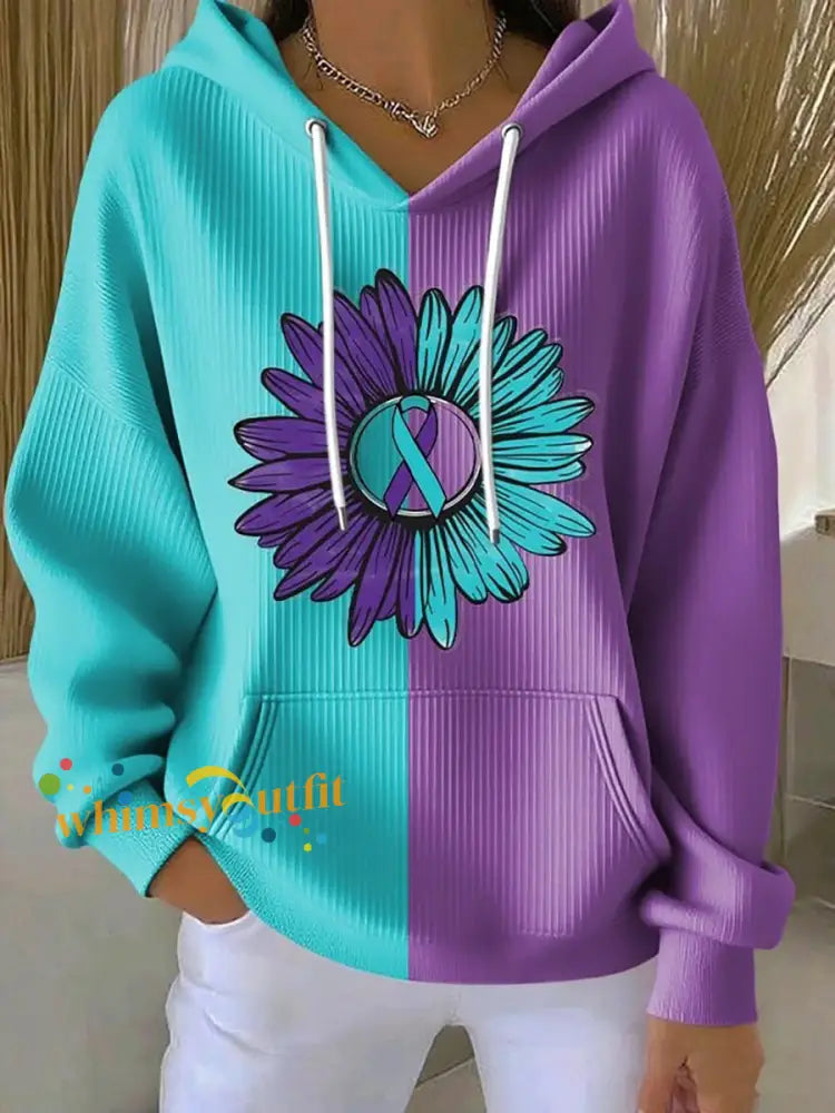 Women’s Suicide Prevention Awareness Print Purple And Teal Hoodie As picture / S