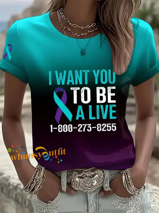 Women’s Suicide Prevention Awareness Print T shirt As picture / S