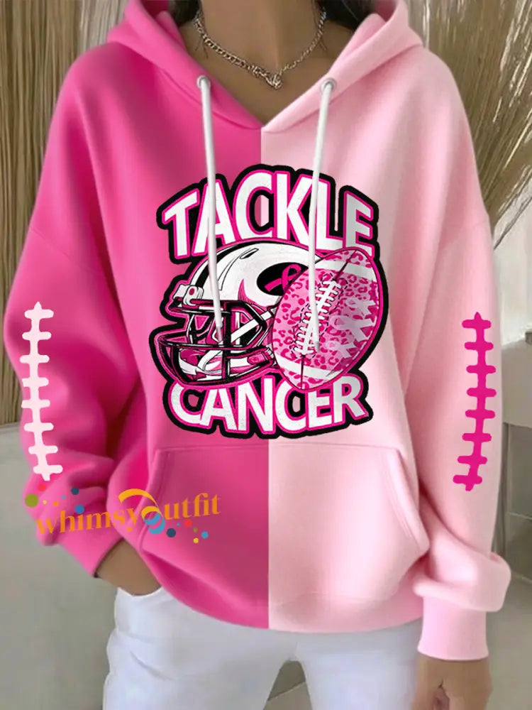 Women’s Tackle Breast Cancer Football Gameday Breast Cancer Awareness Support Hoodie Pink / S