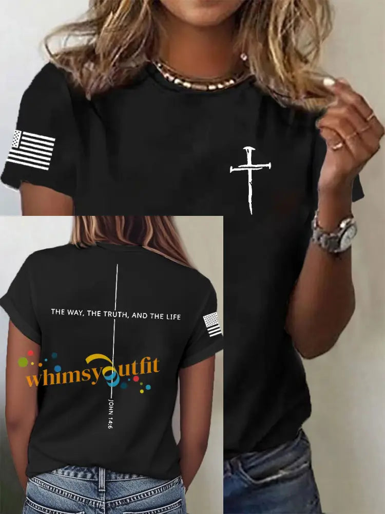 Women’s The Way The Truth & The Life John 14:6 Cross Short Sleeve T-Shirt Black / S