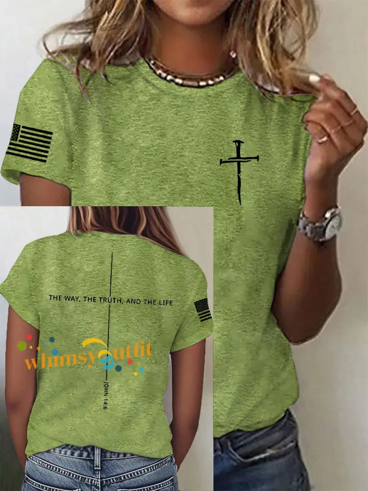 Women’s The Way The Truth & The Life John 14:6 Cross Short Sleeve T-Shirt Green / S