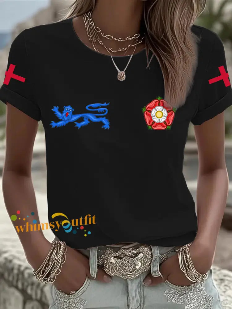 Women’s UK Football Lover England 2026 Printed Iron On Short Sleeve T-Shirt Black / S