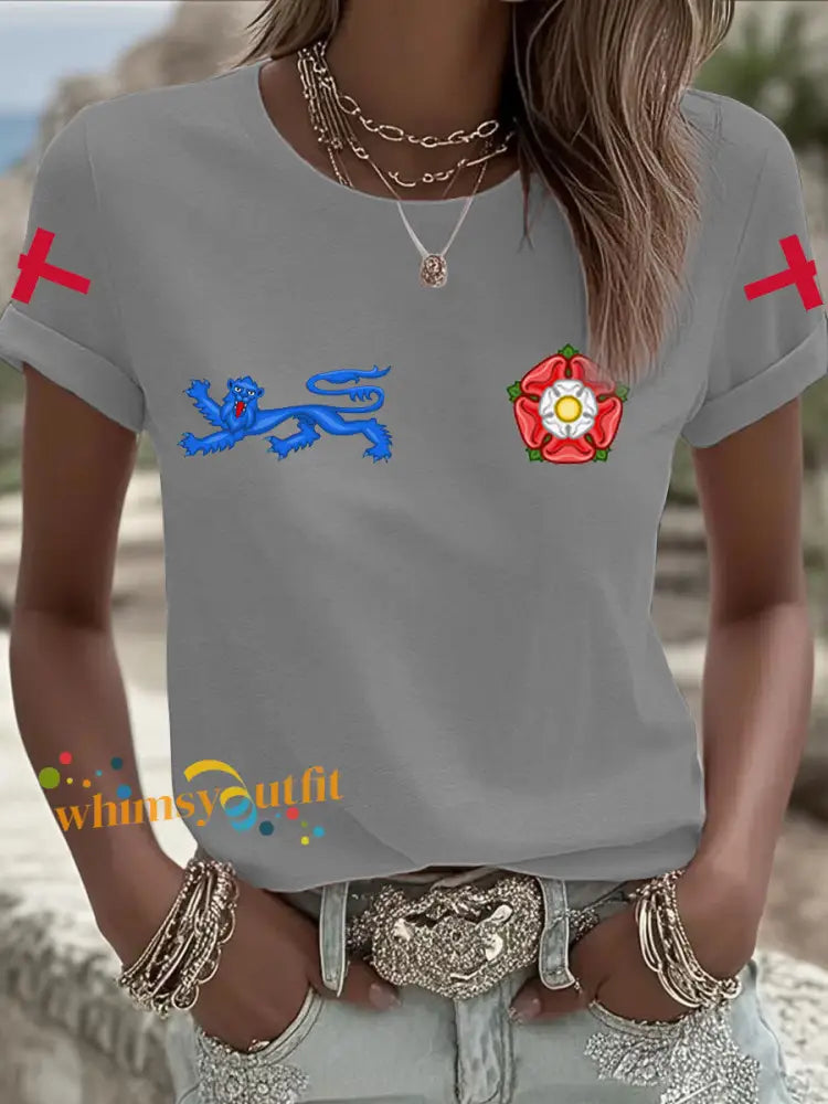 Women’s UK Football Lover England 2026 Printed Iron On Short Sleeve T-Shirt Light Gray / S